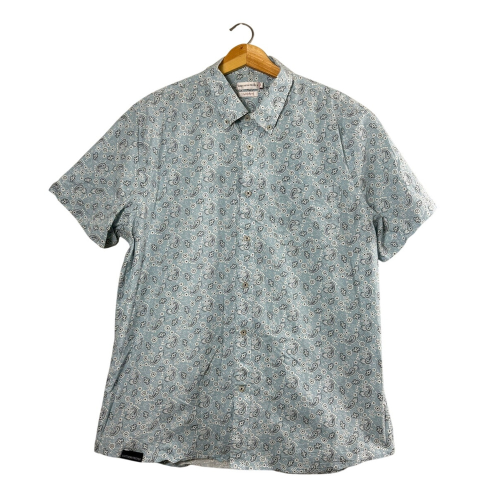 Men's Light Blue Paisley Southern Proper Waylon Shirt L